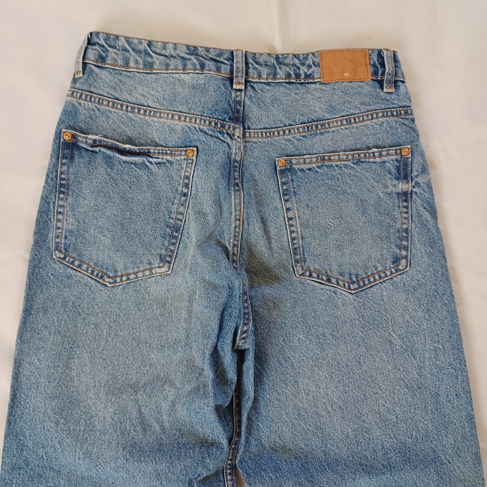 Zara Jeans Wide Leg Rigid Denim 100% Cotton Highrise Light Wash Size 6 29x27.5 - Picture 5 of 11